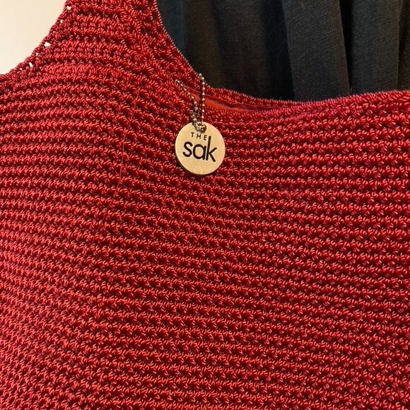 Le Sak Red Large Tote Crochet 2 handles Classic Casual - Picture 3 of 9